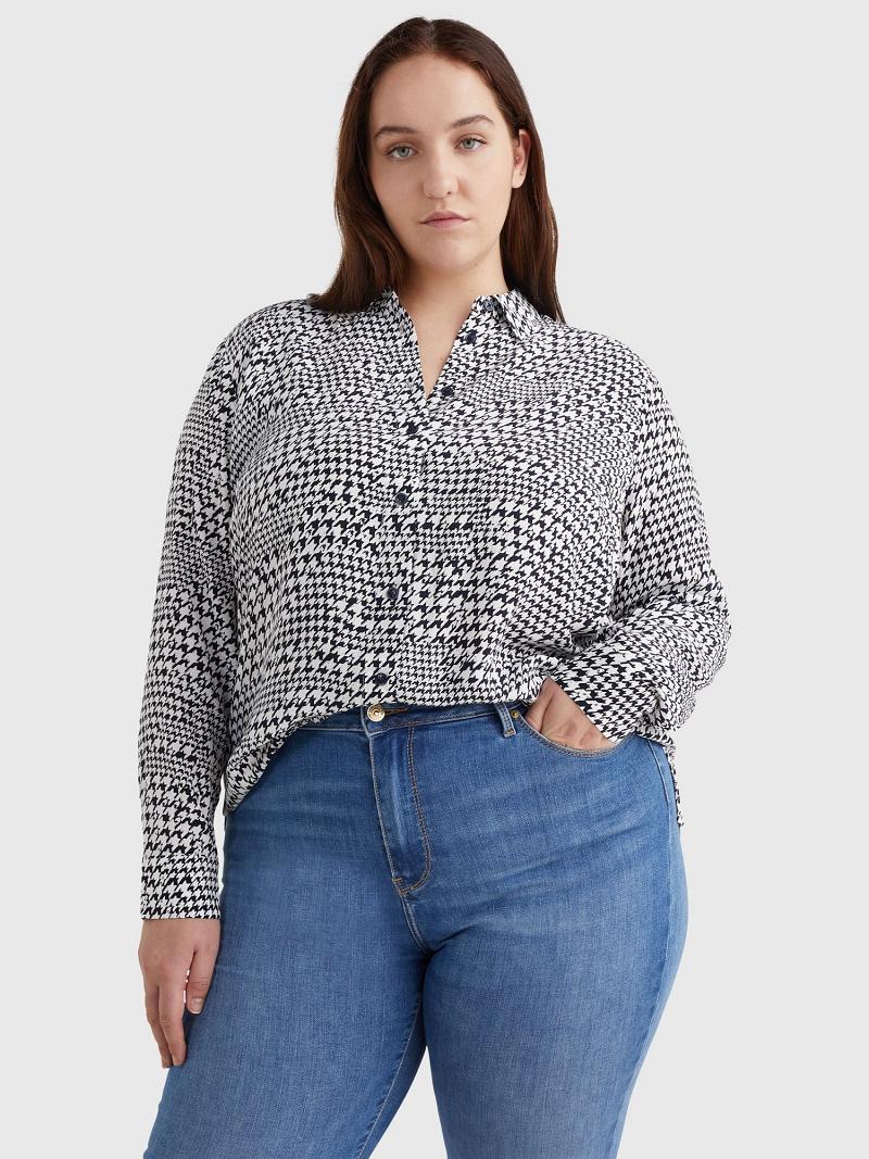 Női Tommy Hilfiger Curve Houndstooth Print Blouses Szürke | HU 11WNB